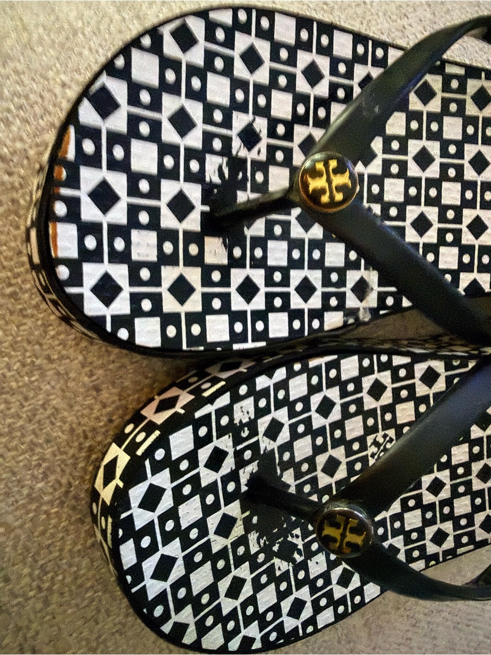 Tory Burch Black & White Geometric Logo Thong Sandals